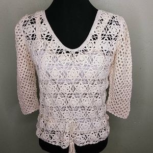 J.M. Pink Hand Crochet 3/4 Sleeve Sweater w/Cami
